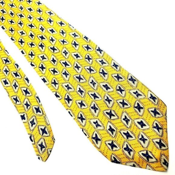Robert Talbott Studio Yellow Silk‎ Tie Woven Wide Geometric - Picture 1 of 6